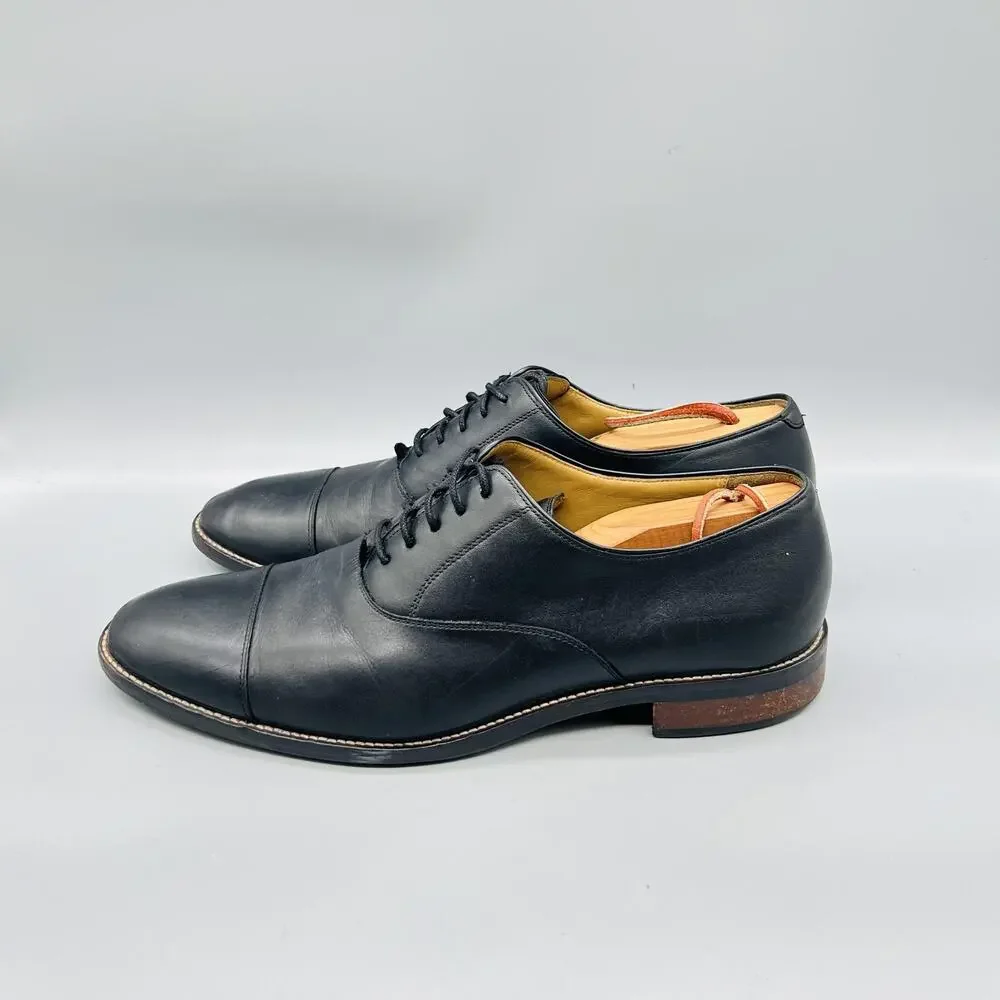 Cole Haan Shoes Mens 10 Black Leather Cap Toe Oxford Dress Rubber Sole Classic